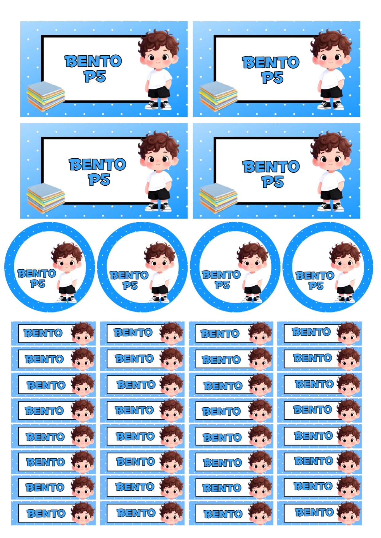 Kit Etiquetas Escolares Menino Fofo Azul Modelo Editável