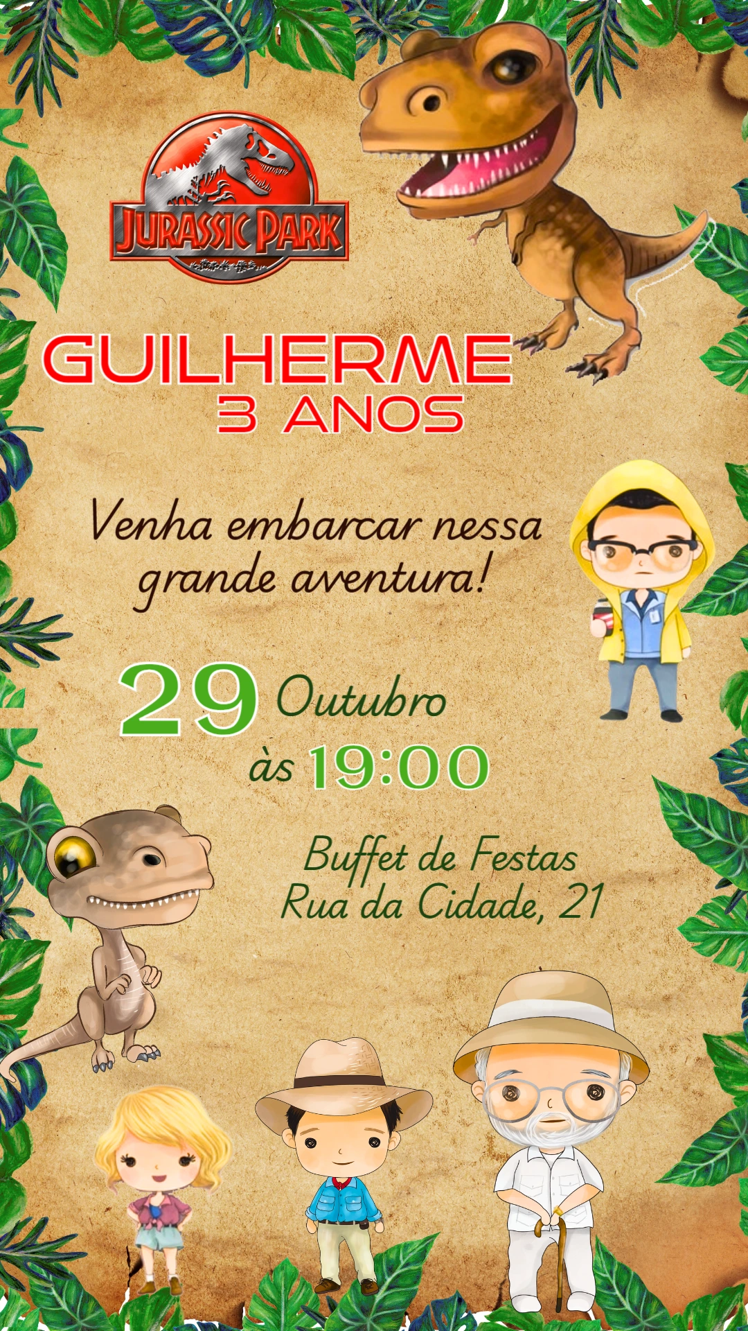 Convite Aniversário Jurassic Park com Dinossauros para Editar