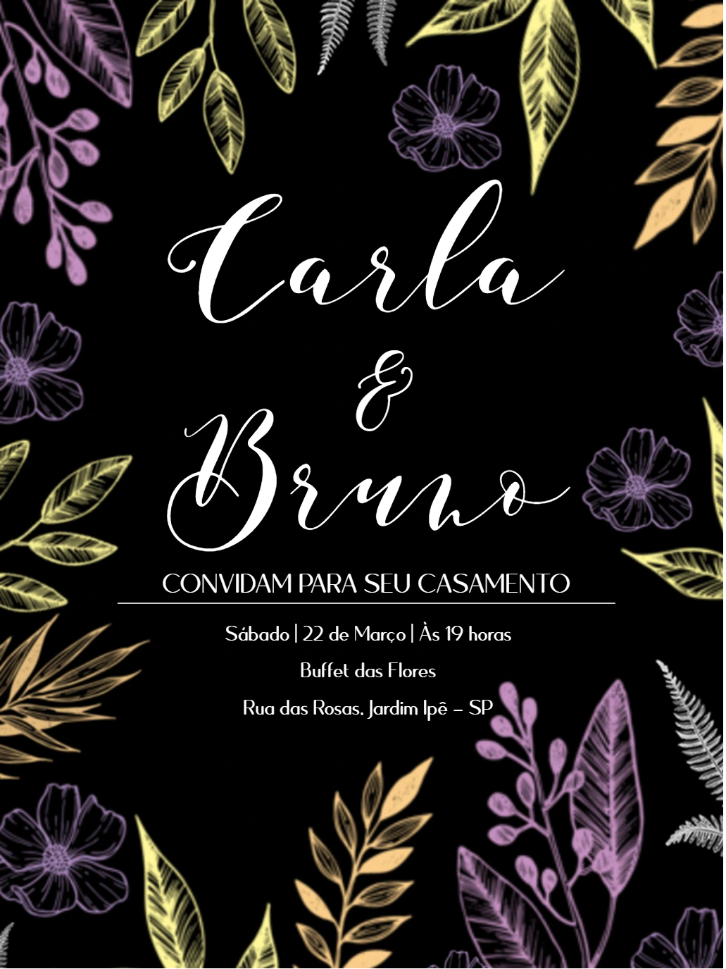 Convite de Casamento Folhagem Colorida para Editar Online
