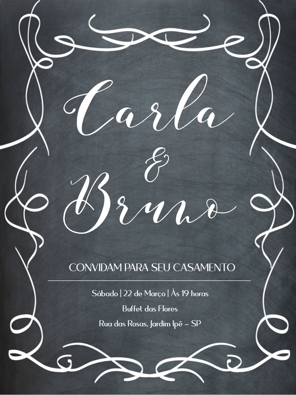 Convite de Casamento Chalkboard Quadro Negro para Editar Online