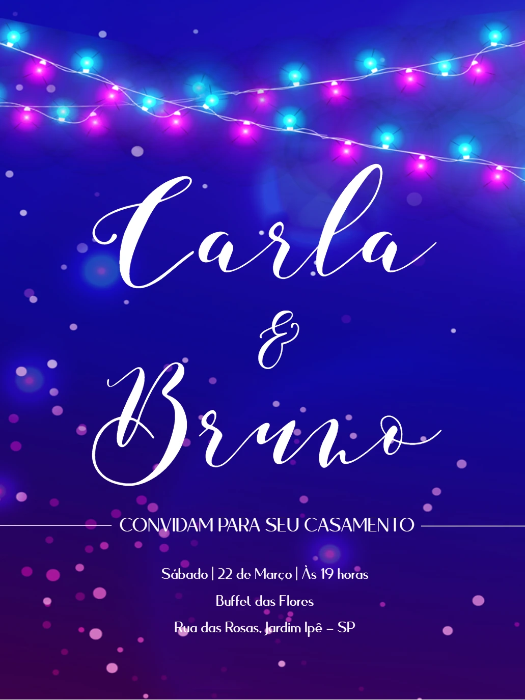 Convite de Casamento Neon com Luzes para Editar Online