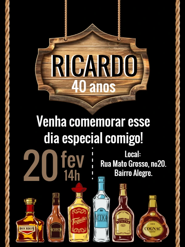 Convite de Aniversário Tema Boteco Rústico para Editar Online