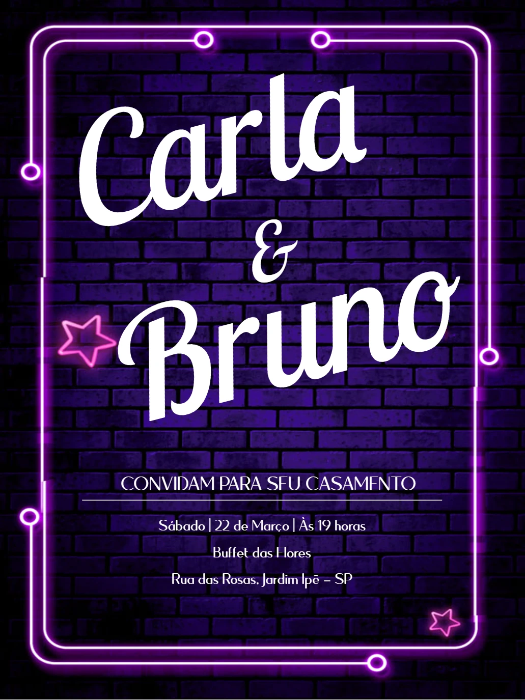 Convite de Casamento Neon Moderno para Editar Online