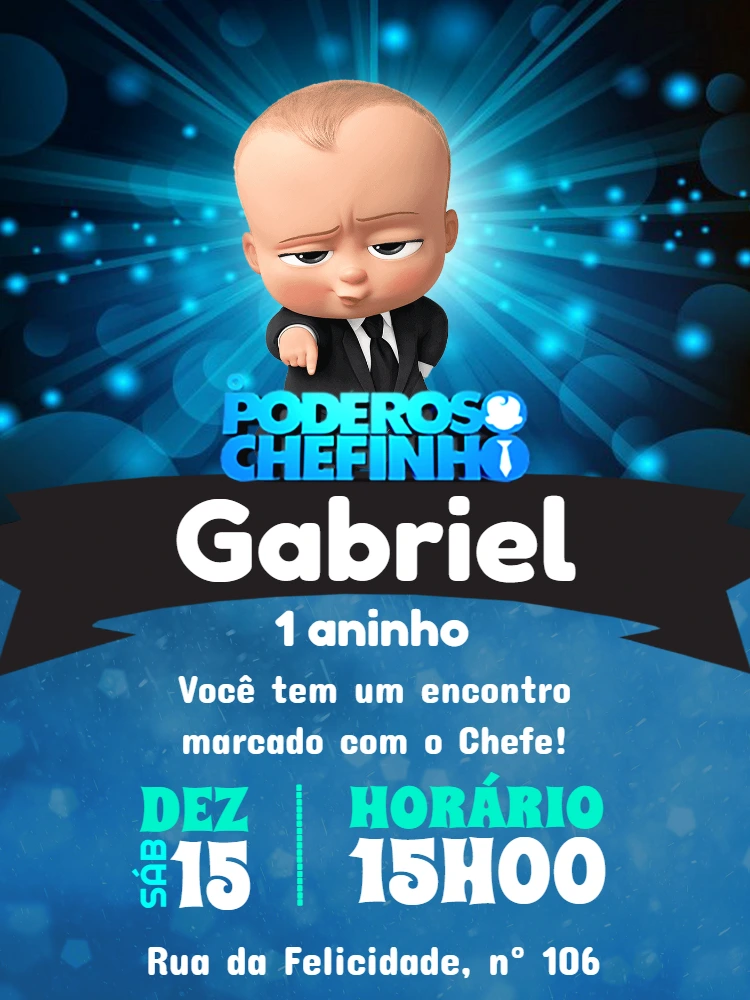 Convite de Aniversário Poderoso Chefinho para Editar Online