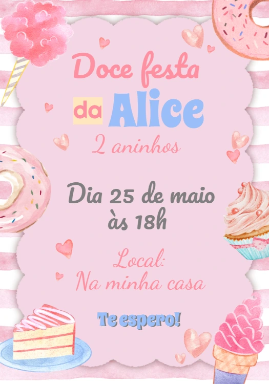 Convite Aniversário Doceria Candy para Editar Online