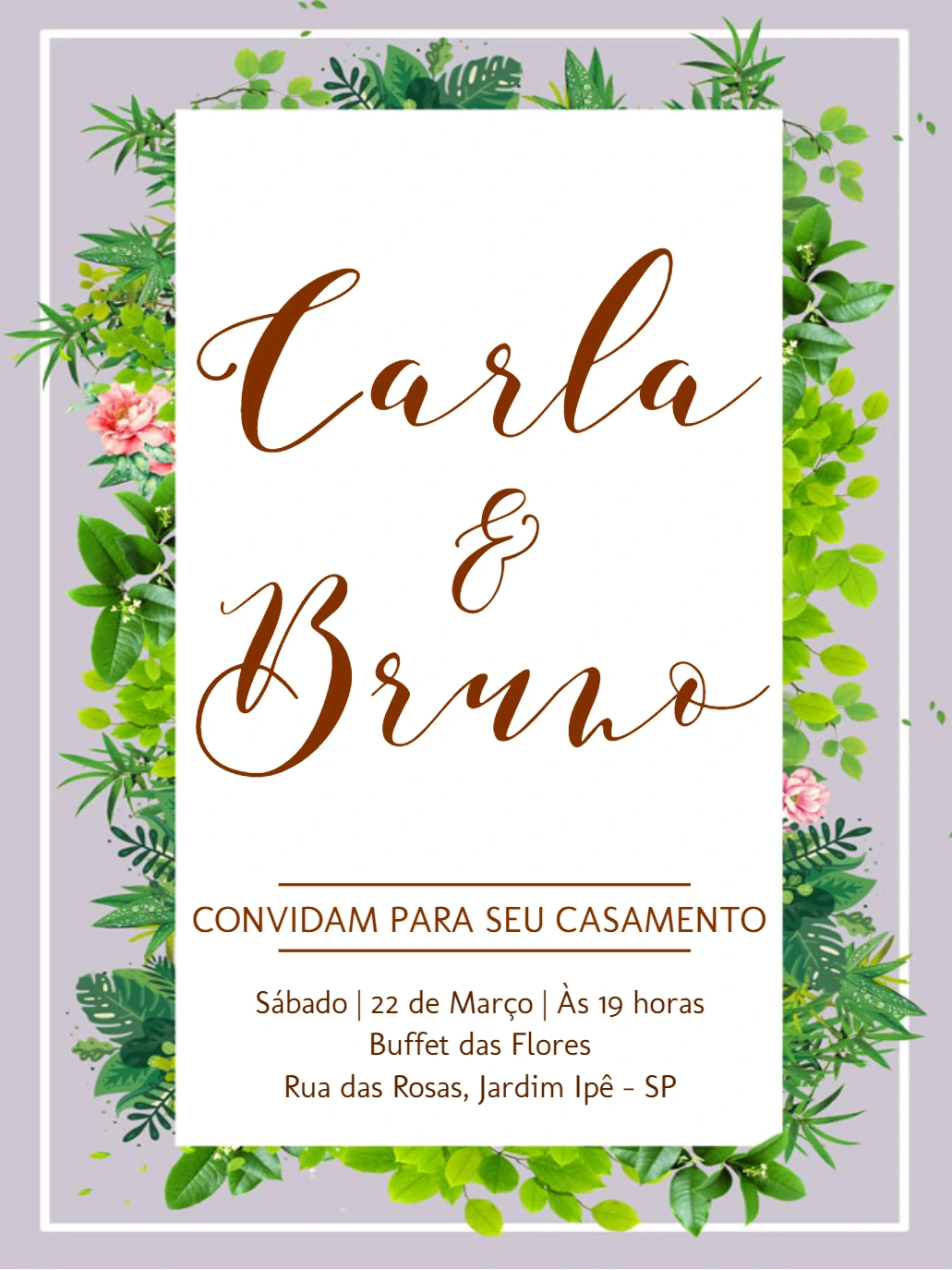 Convite de Casamento Folhagem Verde para Editar Online