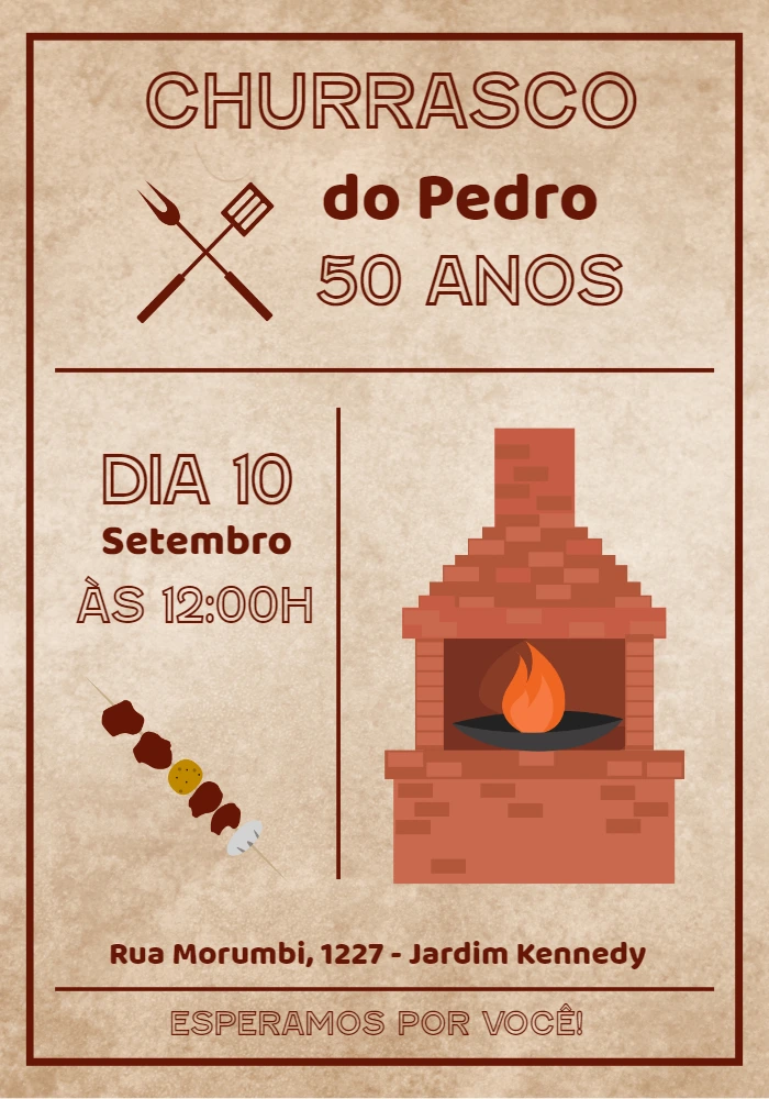 Convite de Aniversário Churrasco Rústico para Editar Online
