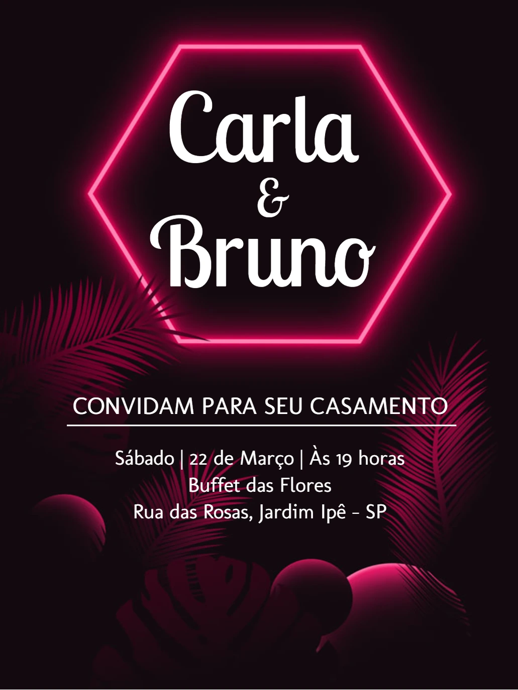 Convite de Casamento Neon Moderno para Editar Online
