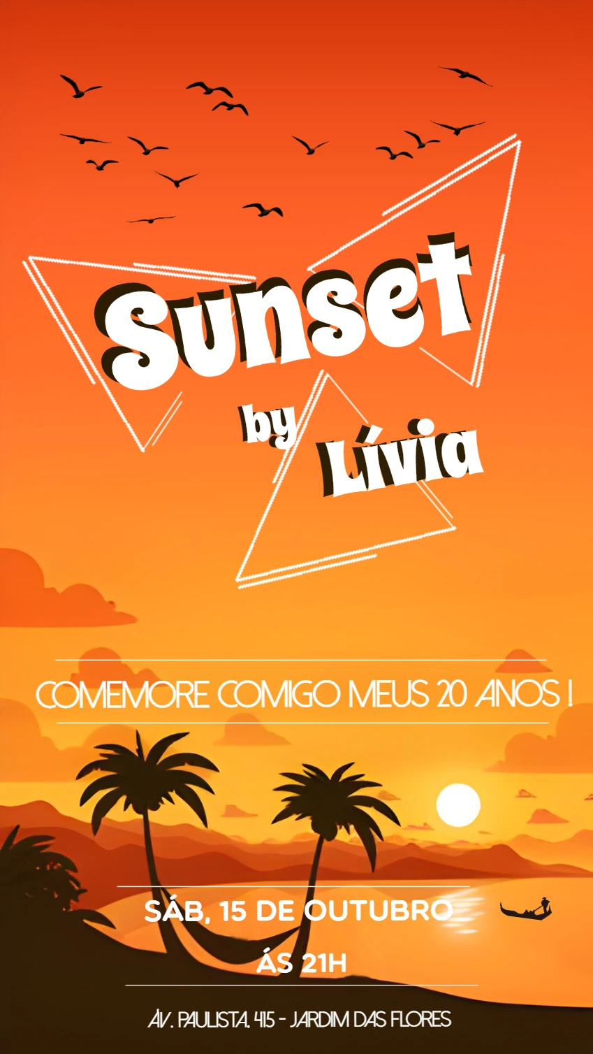 Convite de Aniversário Tema Sunset na Praia para Editar