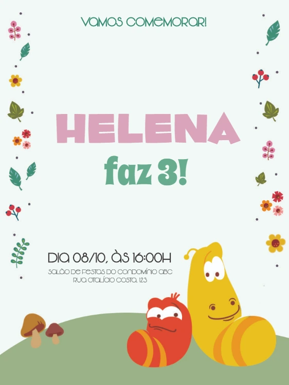 Convite de Aniversário Larva para Editar Online