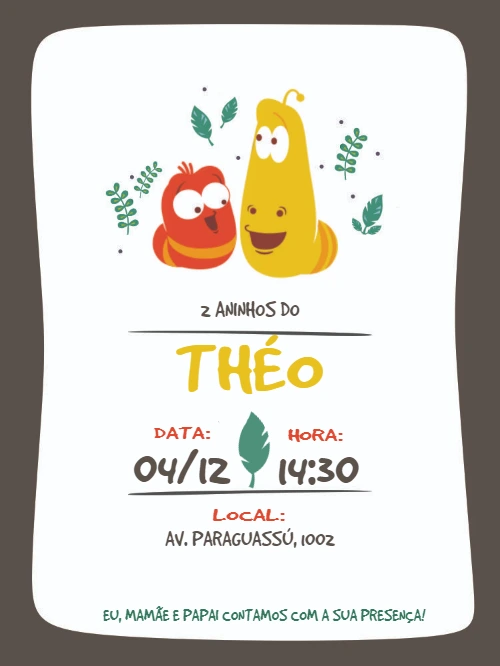 Convite de Aniversário Larva para Editar Online