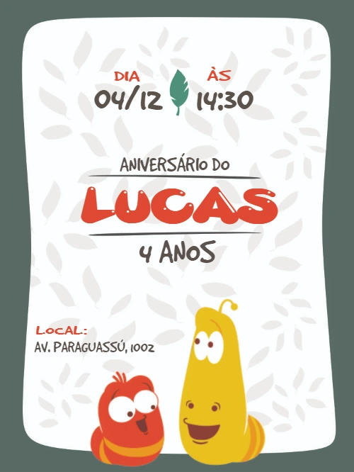 Convite Aniversário Larva com Personagens para Editar Online