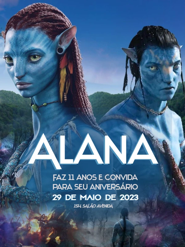 Convite Aniversário Avatar com Personagens para Editar Online
