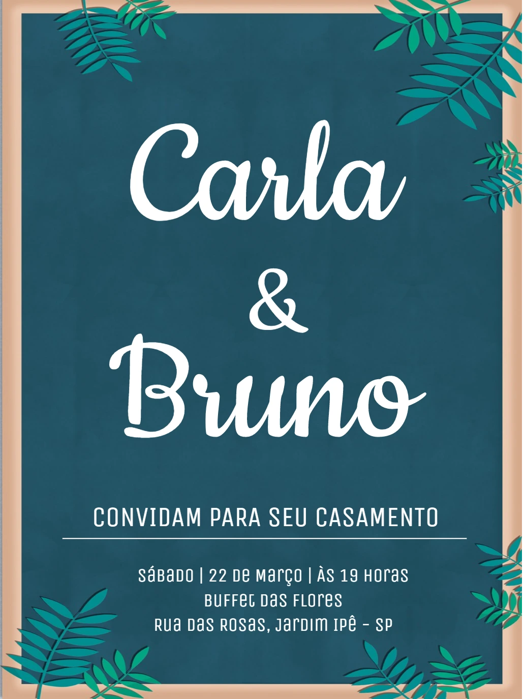 Convite de Casamento com Folhagens para Editar Online