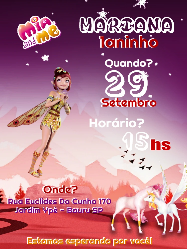 Convite de Aniversário Mundo de Mia com Fada para Editar