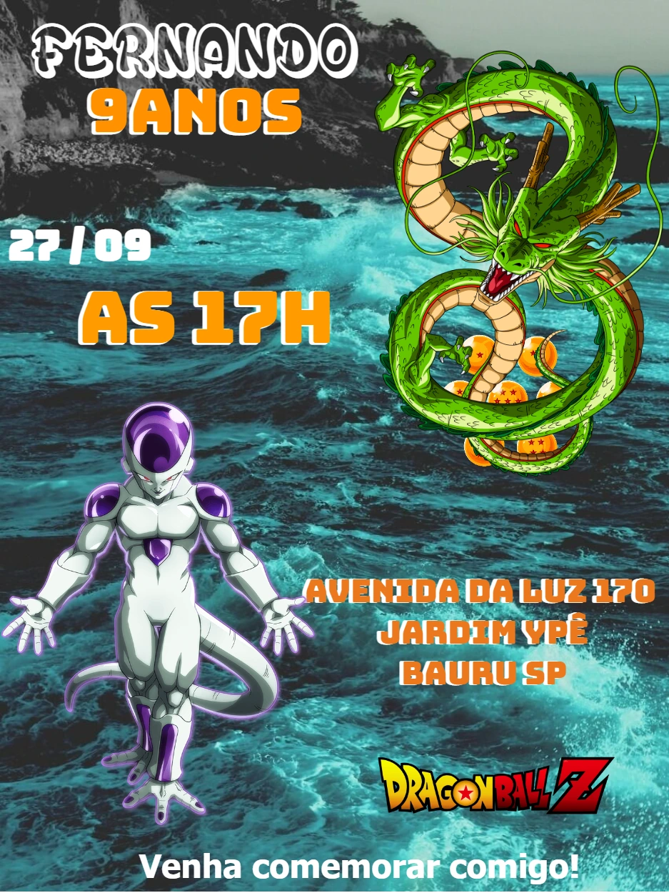 Convite Aniversário Dragon Ball Z com Personagens para Editar
