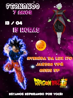Convite de Aniversário Dragon Ball Super para Editar Online