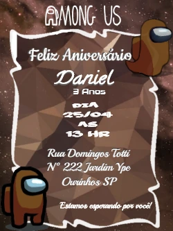Convite de Aniversário Among Us para Editar com Personagens