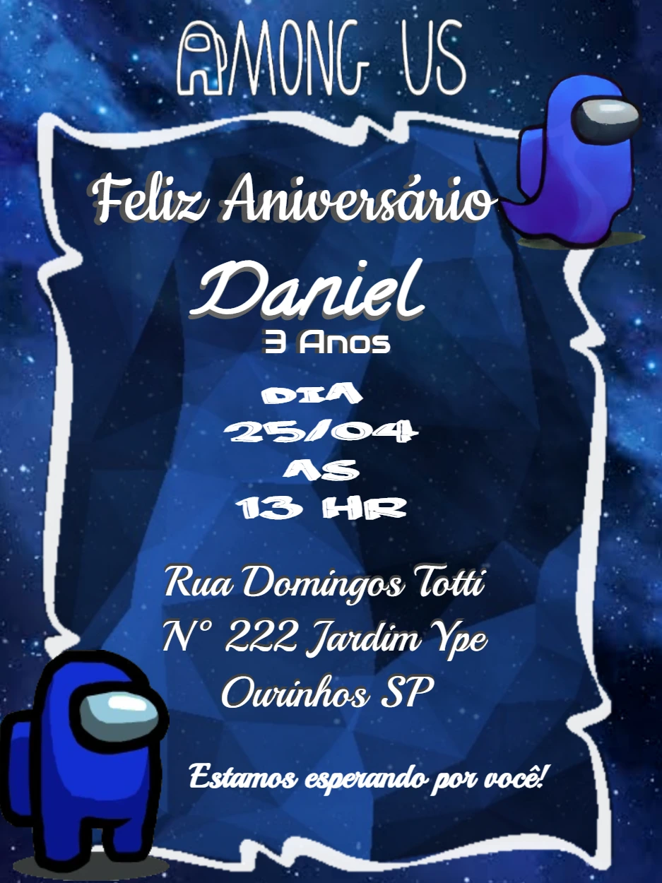 Convite Aniversário Among Us com Personagens para Editar Online
