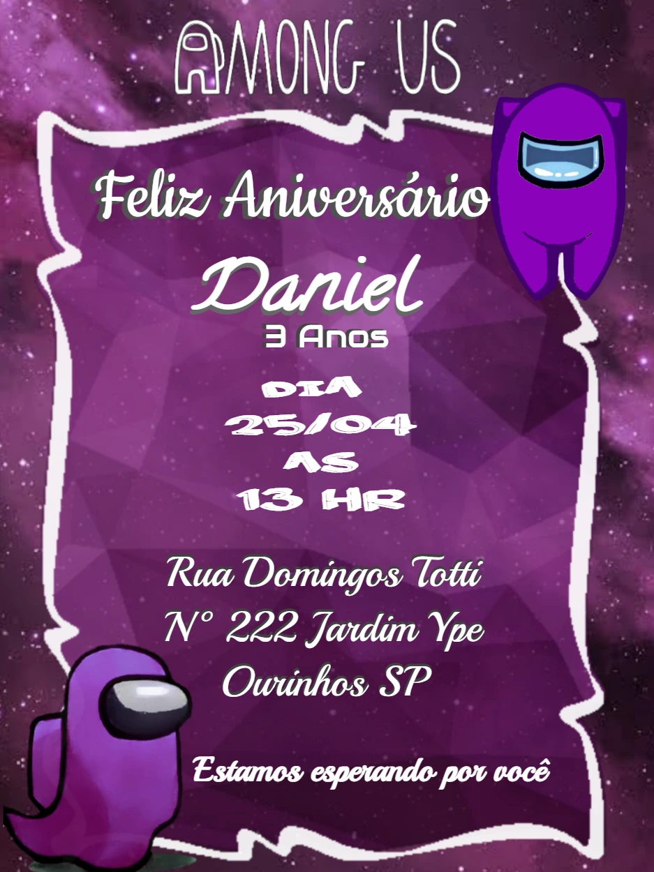 Convite de Aniversário Among Us com Tripulantes para Editar