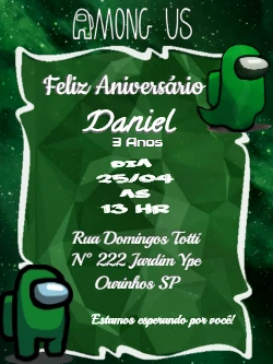 Convite de Aniversário Among Us Editável para Personalizar