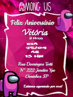 Convite Aniversário Among Us Rosa para Editar Online