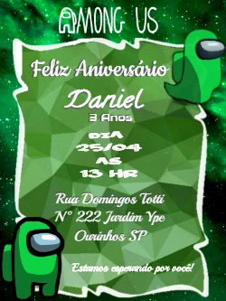 Convite de Aniversário Among Us com Tripulantes para Editar