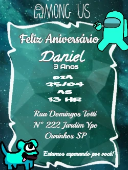 Convite de Aniversário Among Us com Personagens para Editar