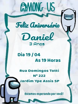 Convite Aniversário Among Us com Personagens para Editar Online