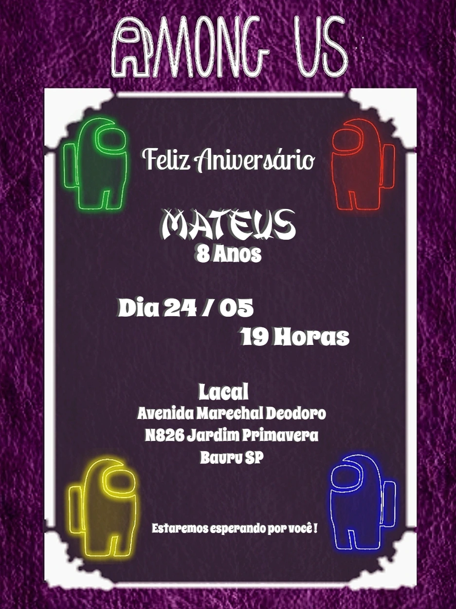 Convite de Aniversário Among Us para Editar Online Grátis