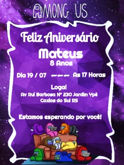 Convite de Aniversário Among Us para Editar Online