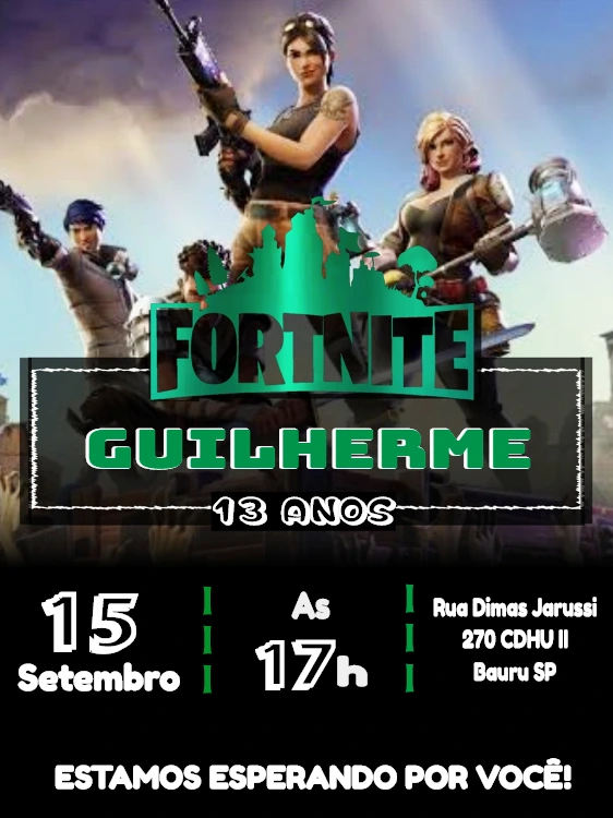 Convite de Aniversário Fortnite Battle Royale para Editar Online