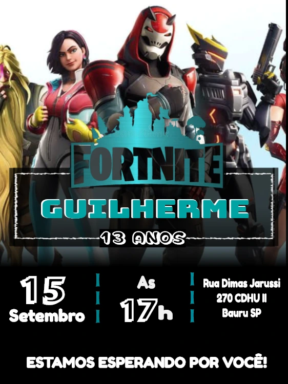 Convite de Aniversário Fortnite Battle Royale Editável Online