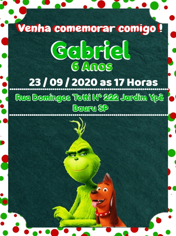 Convite Aniversário Grinch Editável para Enviar Online