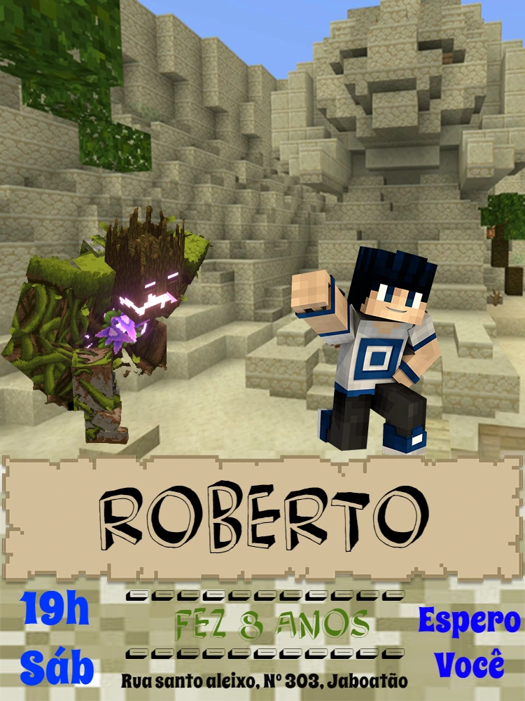 Convite de Aniversário Minecraft para Editar Online