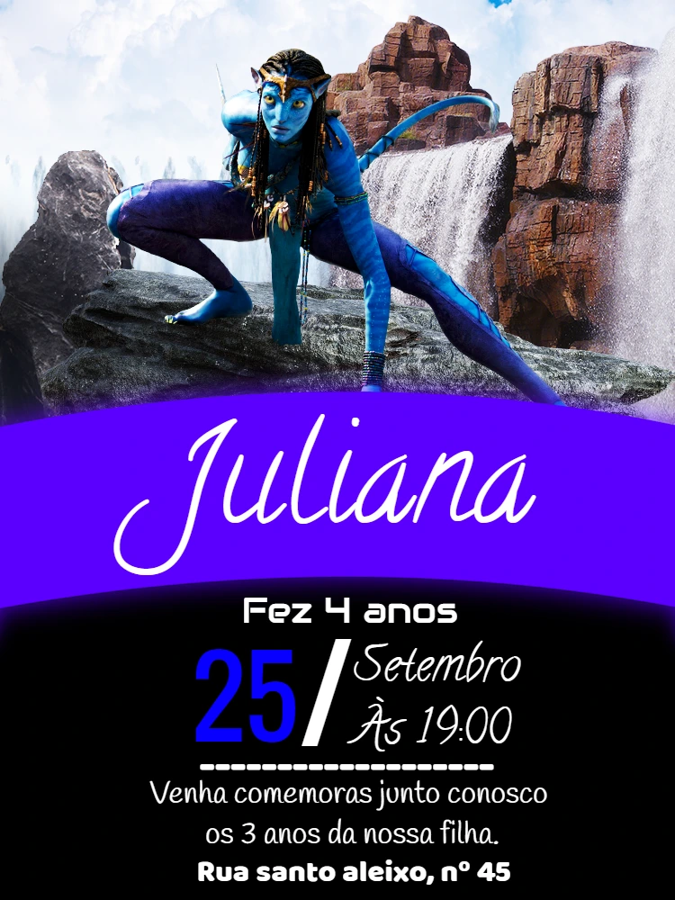 Convite de Aniversário Avatar com Personagens para Editar Online