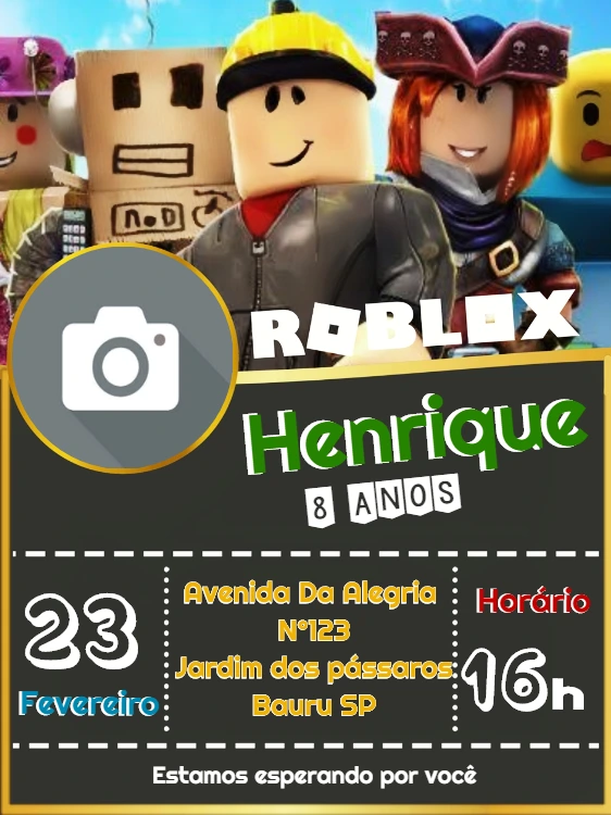 Convite de Aniversário Roblox com Foto para Editar Online