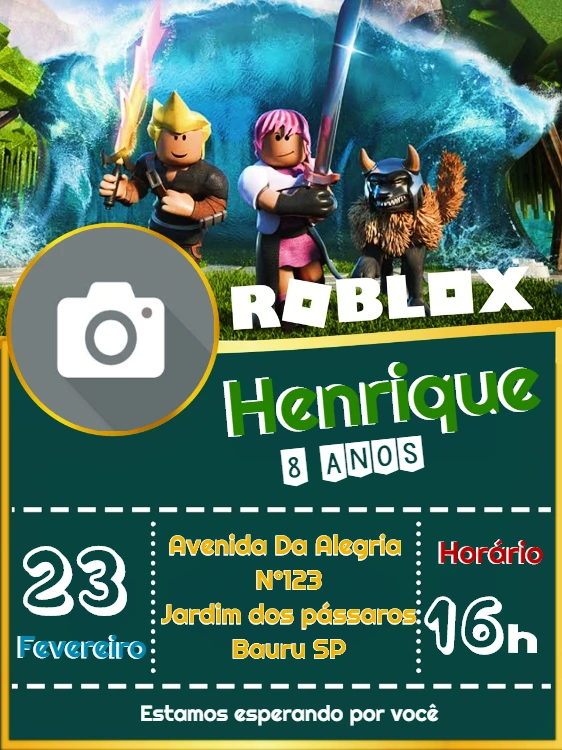 Convite de Aniversário Roblox com Foto para Editar Online