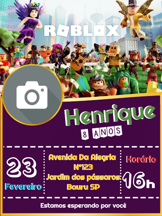 Convite de Aniversário Roblox com Foto para Editar Online