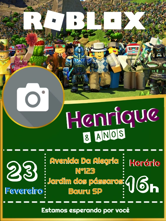 Convite Aniversário Roblox com Foto para Editar Online