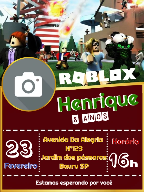Convite de Aniversário Roblox com Foto para Editar Online