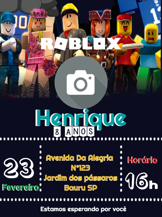 Convite de Aniversário Roblox com Foto para Editar Online
