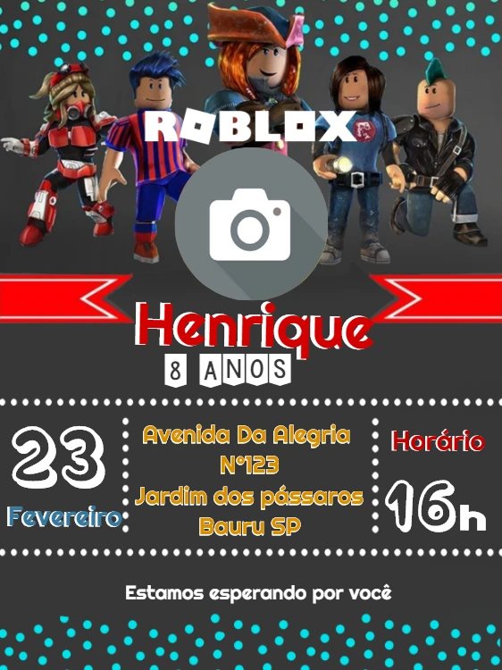 Convite de Aniversário Roblox com Foto para Editar Online