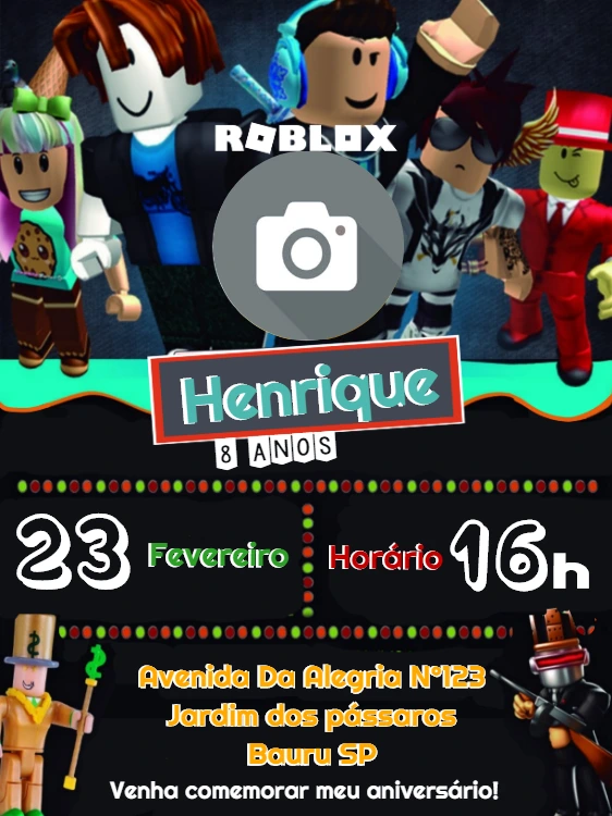 Convite de Aniversário Roblox com Foto para Editar Online