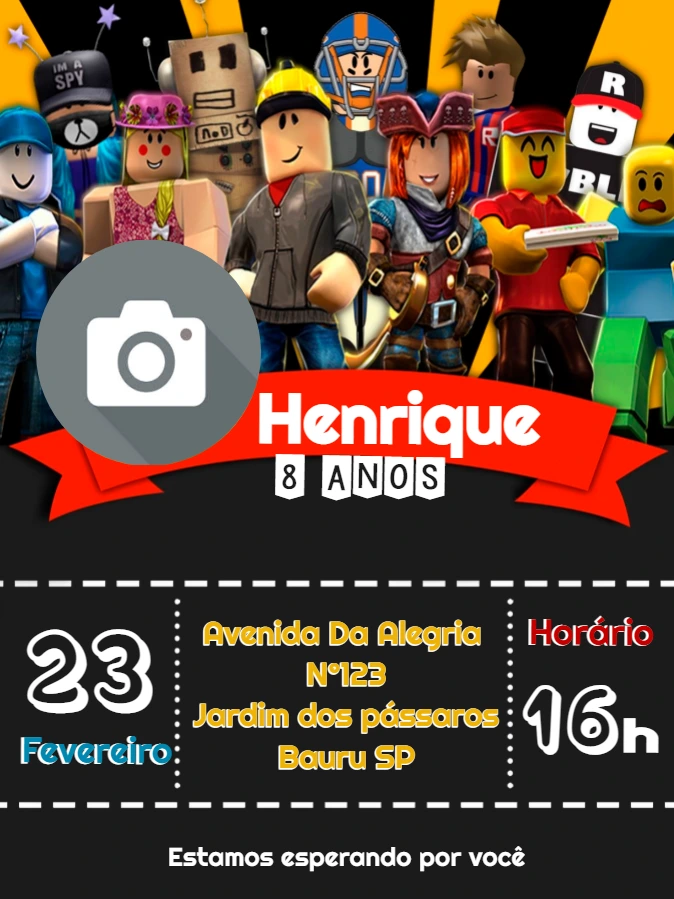 Convite de Aniversário Roblox com Foto para Editar Online
