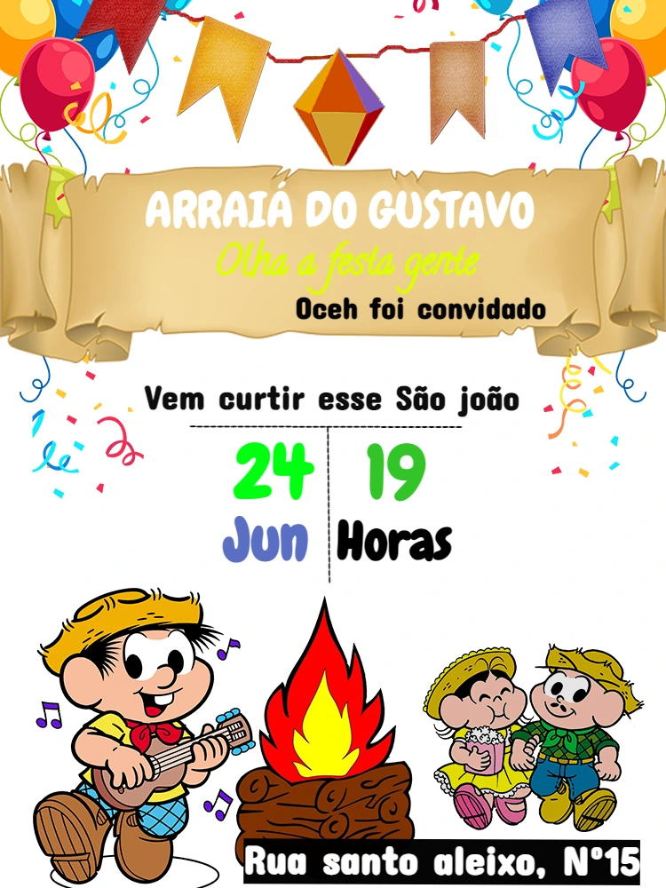 Convite Arraiá Turma da Mônica para Editar e Imprimir