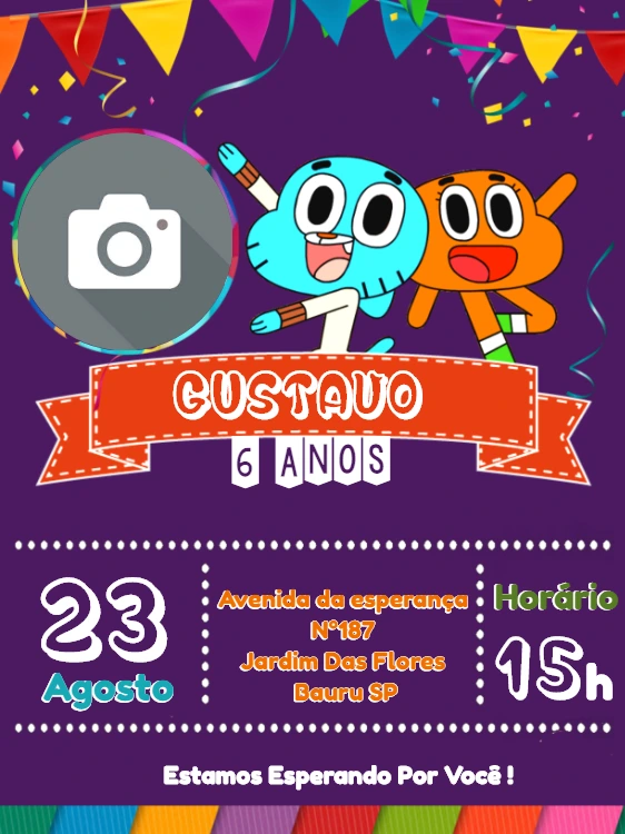 Convite de Aniversário Gumball com Foto para Editar Online