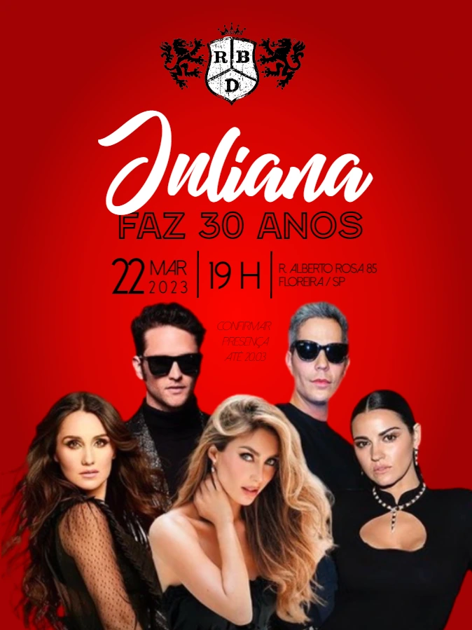 Convite de Aniversário Rebelde RBD para Editar Online
