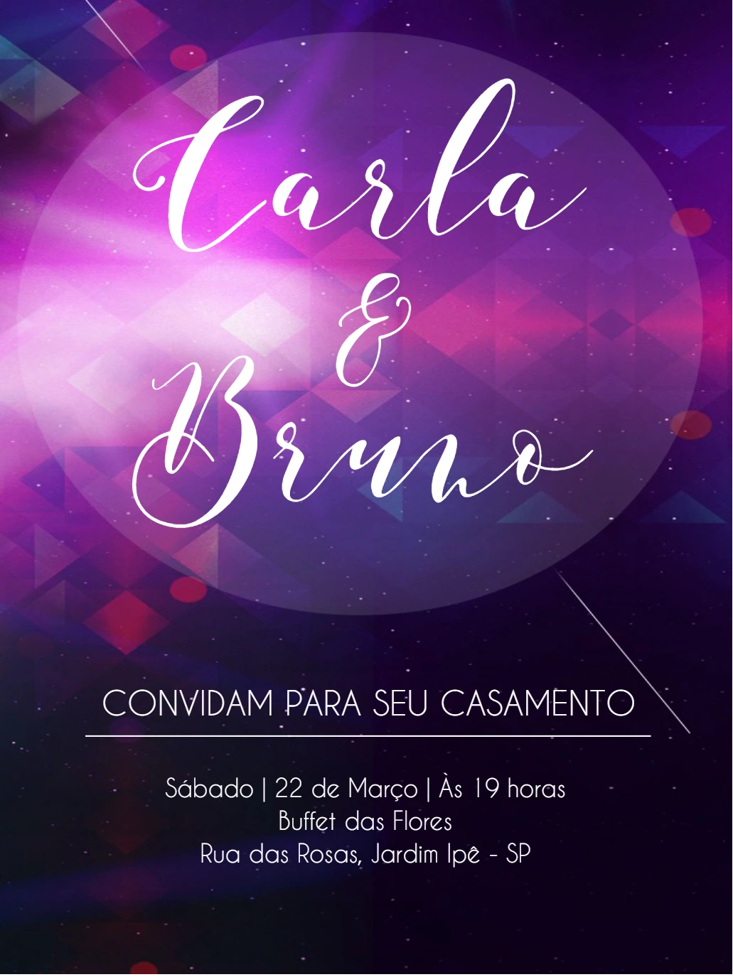 Convite de Casamento Estilo Galáxia para Editar Online