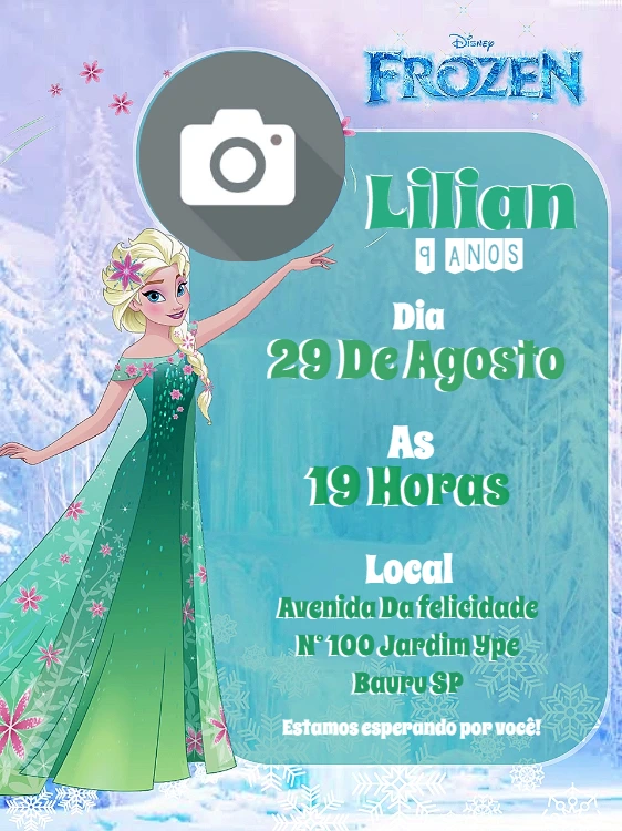 Convite de Aniversário Frozen com Foto para Editar Online